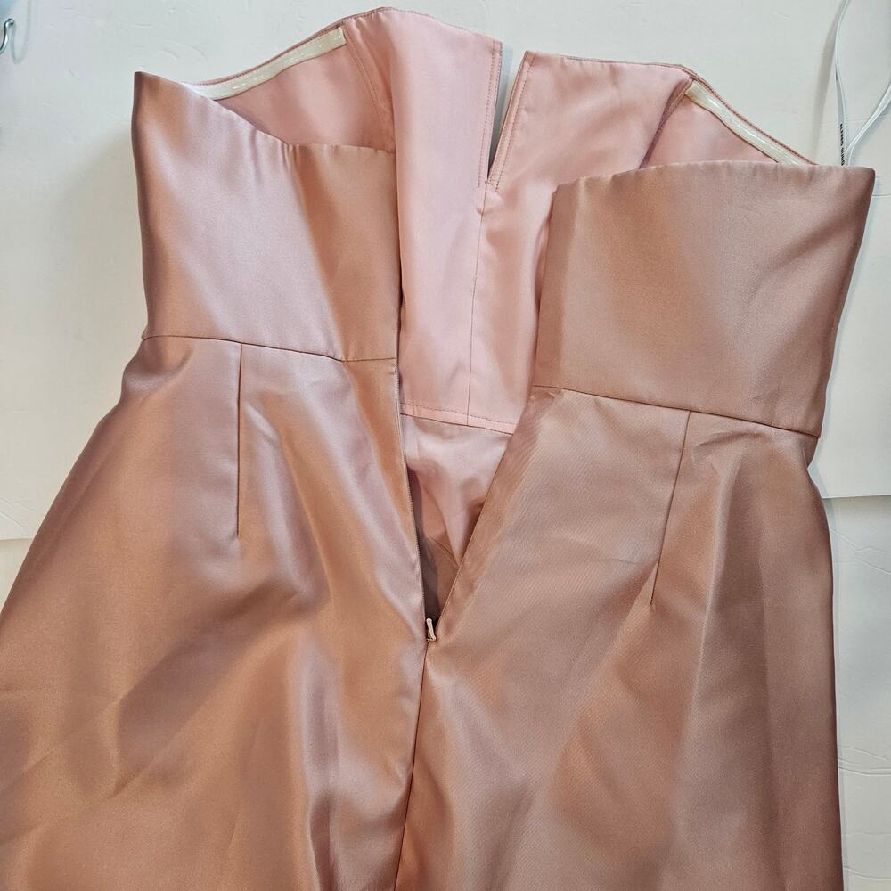 Alfred Sung Satin Twill Strapless‎ Notch Dress Pockets in Toasted Sugar Size 16 - Picture 3 of 10